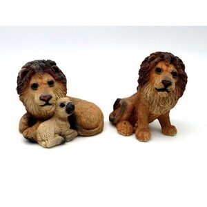 Vintage Stone Critters Lion with Lamb and Lion Figurines